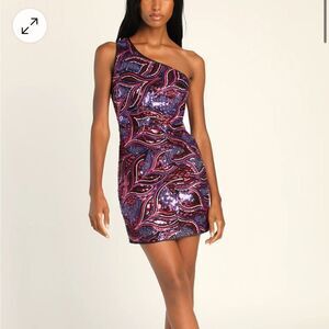 Make a Statement Pink Sequin One-Shoulder Bodycon Mini Dress